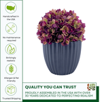 Artificial hydrangea with varying purple colors in a Matte Black Ribbed Ceramic, featuring quality assurances, by House of Silk Flowers