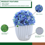 Artificial Hydrangea in Blue in a Glossy White Ceramic with product features by House of Silk Flowers 