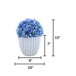 Artificial Hydrangea in Blue in a Glossy White Ceramic featuring product dimensions by House of Silk Flowers 