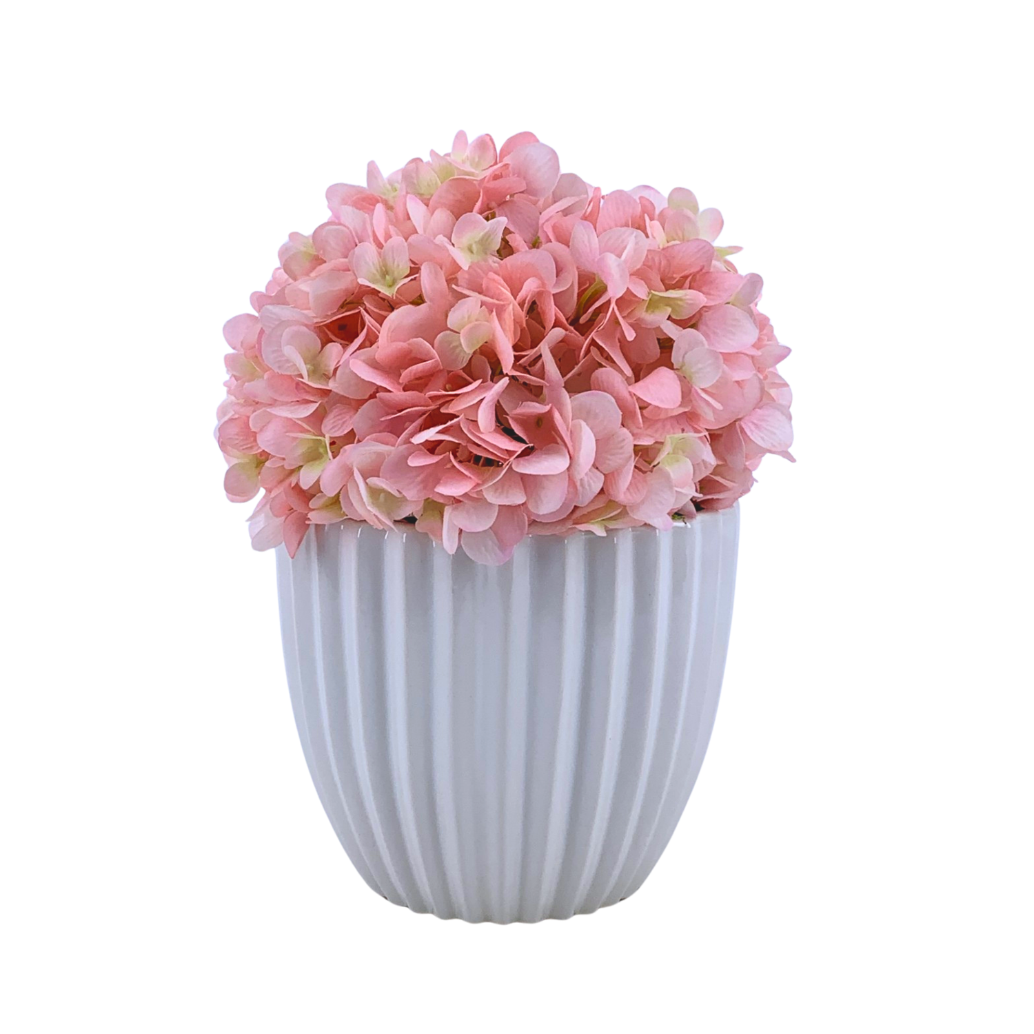 Artificial Hydrangea in pink in a Glossy White Ceramic by House of Silk Flowers 