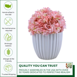 Artificial Hydrangea in pink in a Glossy White Ceramic featuring quality assurances by House of Silk Flowers 