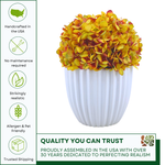 Artificial Hydrangea in Gold in a Glossy White Ceramic featuring quality assurances by House of Silk Flowers 
