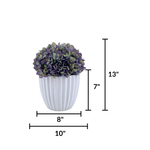 Artificial Hydrangea in Mauve in a Stone White Ceramic, featuring measurements, by House of Silk Flowers 