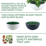 Artificial Mixed Greenery in Glossy White Dimpled Ceramic Bowl on a white background, featuring product options, by House of Silk Flowers.