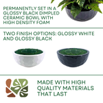 Artificial Mixed Greenery in Glossy Black Dimpled Ceramic Bowl on a white background, featuring product options, by House of Silk Flowers.