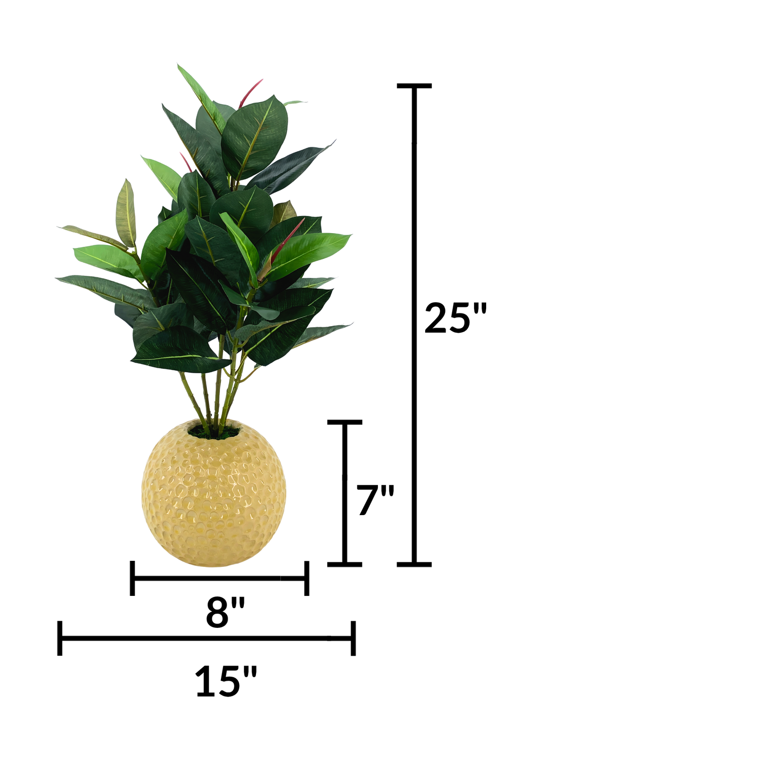 Faux Rubber Plant in Dimpled Spherical Ceramic