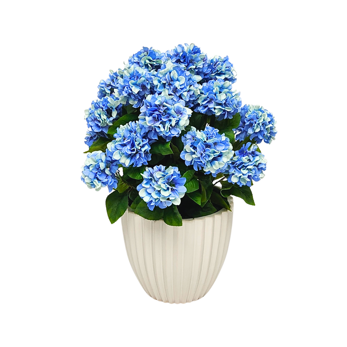 Artificial blue hydrangea by House of Silk Flowers in a Glossy White Ceramic