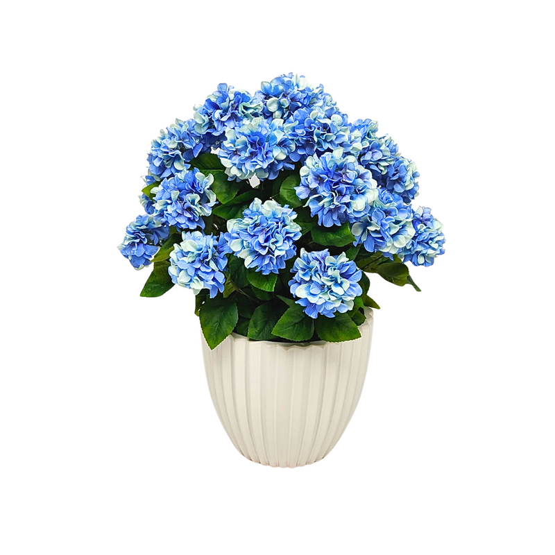 Artificial blue hydrangea by House of Silk Flowers in a Glossy White Ceramic