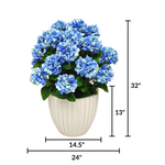 Artificial blue hydrangea by House of Silk Flowers in a Glossy White Ceramic measurements