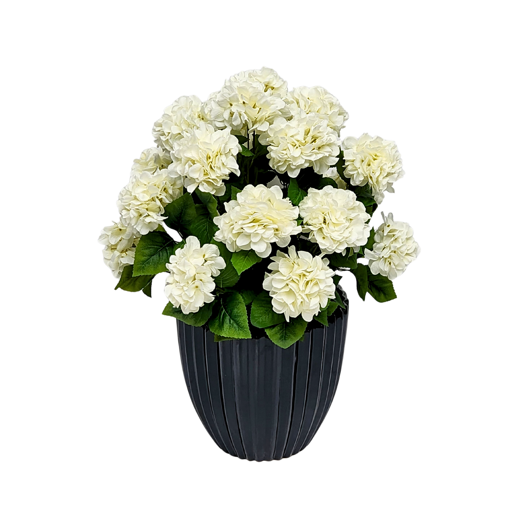 Artificial White hydrangea by House of Silk Flowers in a Glossy Black Ceramic