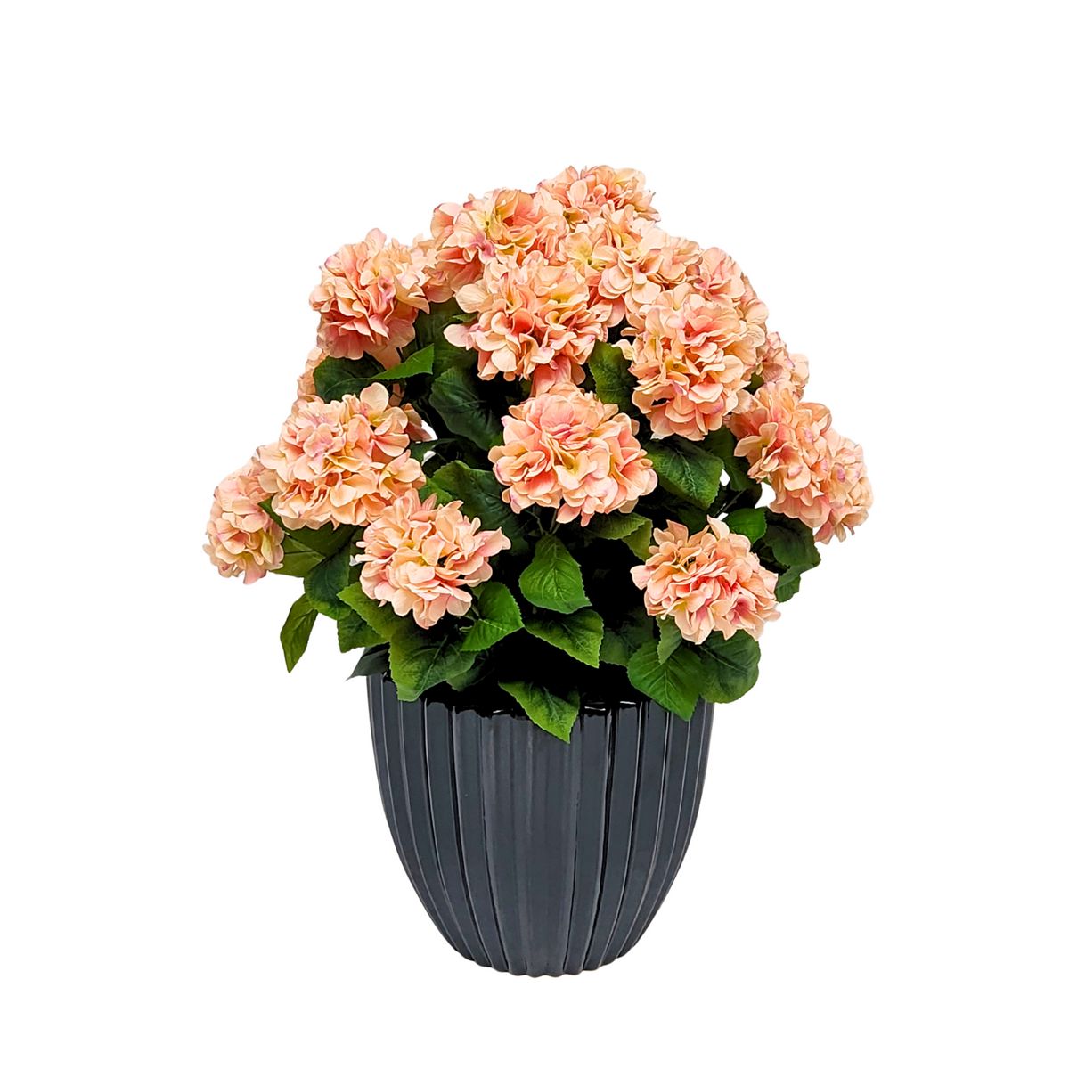 Artificial pink hydrangea by House of Silk Flowers in a Glossy Black Ceramic