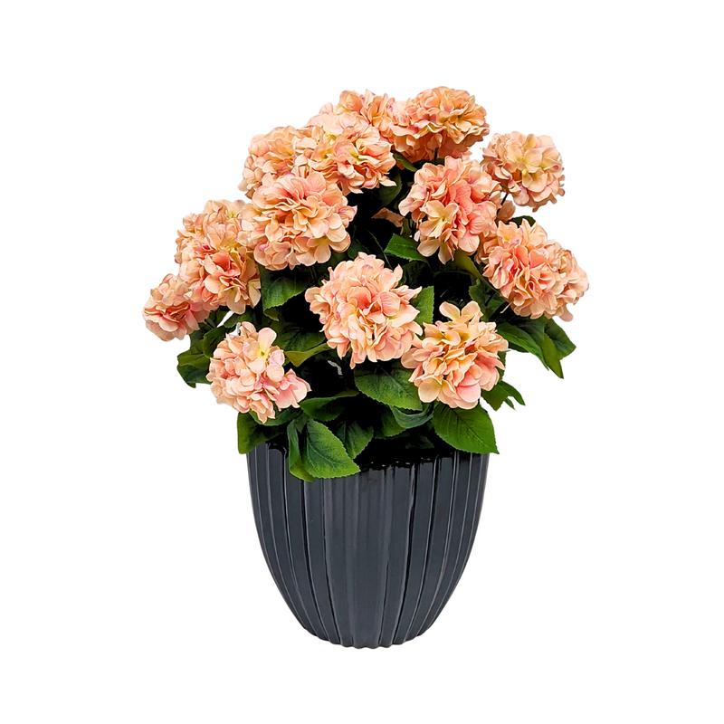 Artificial pink hydrangea by House of Silk Flowers in a Glossy Black Ceramic