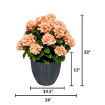 Artificial pink hydrangea by House of Silk Flowers in a Glossy Black Ceramic measurements