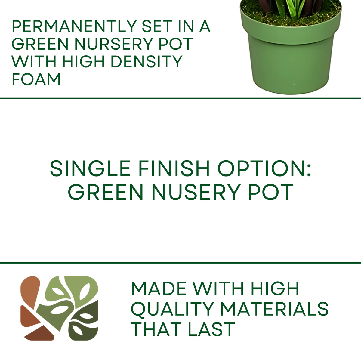 Faux 42-inch Green Onion Grass in green nursery pot on a white background, featuring finish options, by House of Silk Flowers.
