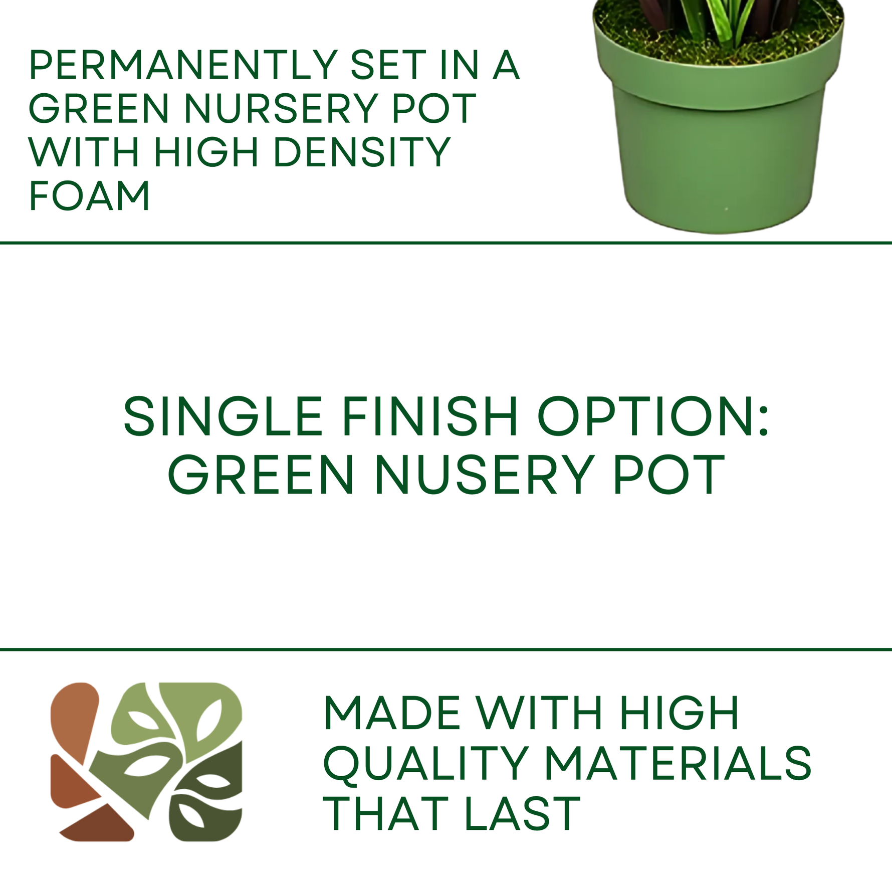 Faux 42-inch Green Onion Grass in green nursery pot on a white background, featuring finish options, by House of Silk Flowers.