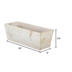 White-wash wood ledge container against a white background, featuring measurements, by House of Silk Flowers.