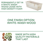 White-wash wood ledge against a white background, featuring product options, by House of Silk Flowers.