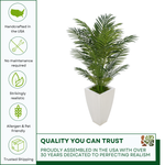 Faux 4.5 ft areca palm in tapered square zinc against a white background, featuring quality assurances, by House of Silk Flowers.