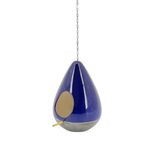 Blue and white teardrop-shaped object on a white background