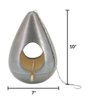 Metallic Metal Birdhouse on white background by House of Silk Flowers measurements
