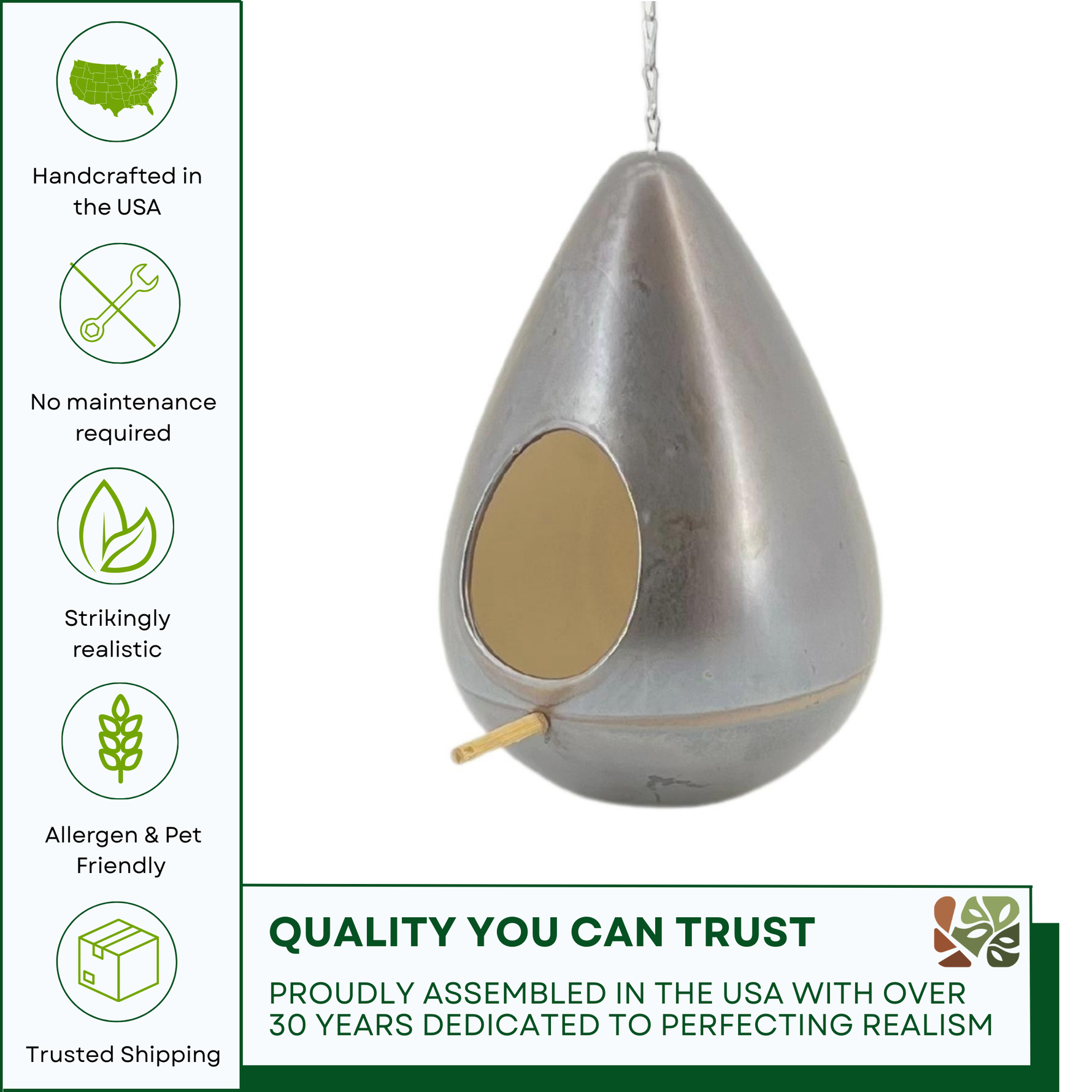 Metallic Metal Birdhouse on white background by House of Silk Flowers promise