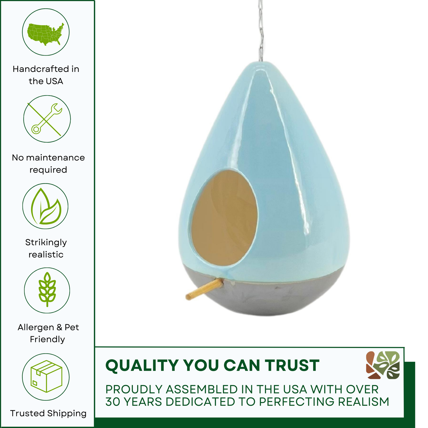 Tear-drop shaped bird house by House of Silk Flowers promise
