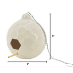 White hanging cat toy with chain, dimensions labeled on a white background