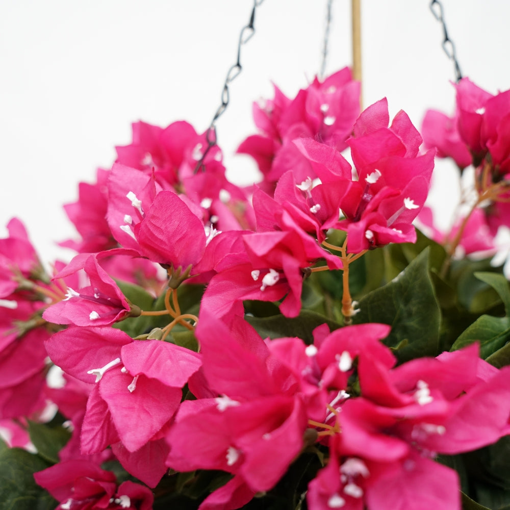 Fucshia Faux Bougainvillea in Seagrass Hanging Basket