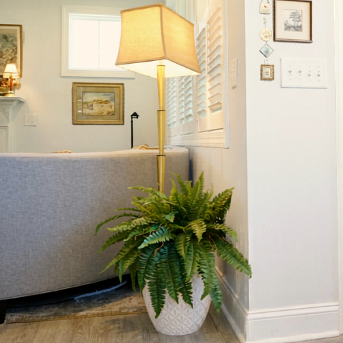 Faux Fern in Stone Wash Tapered Ceramic Pot