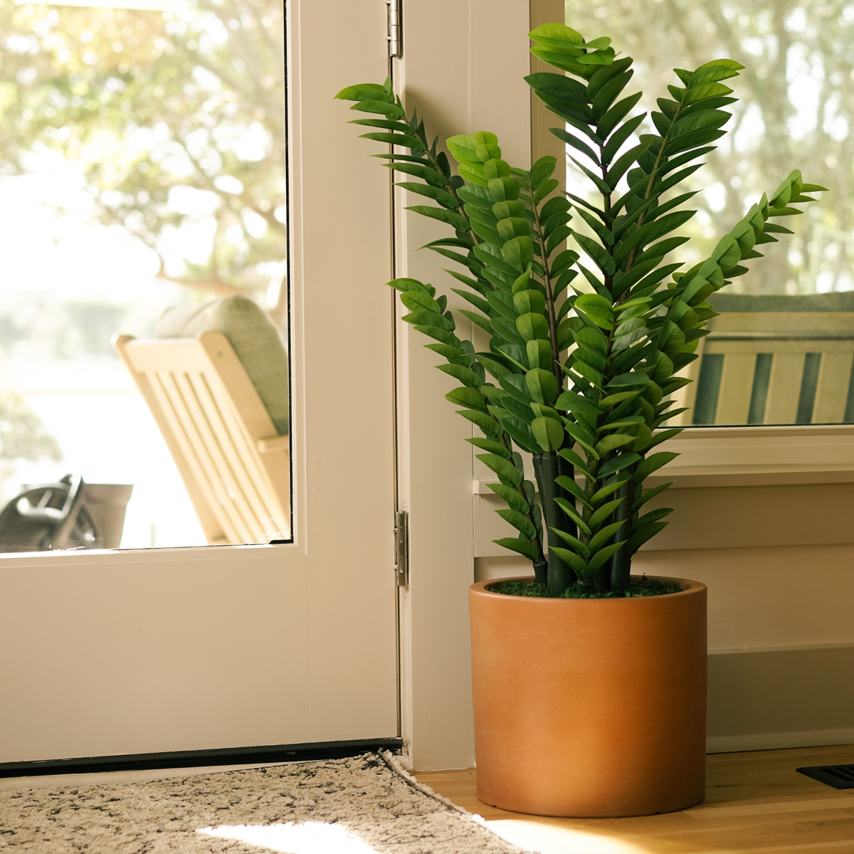 39" ZZ Plant in Matte Terracotta Ceramic