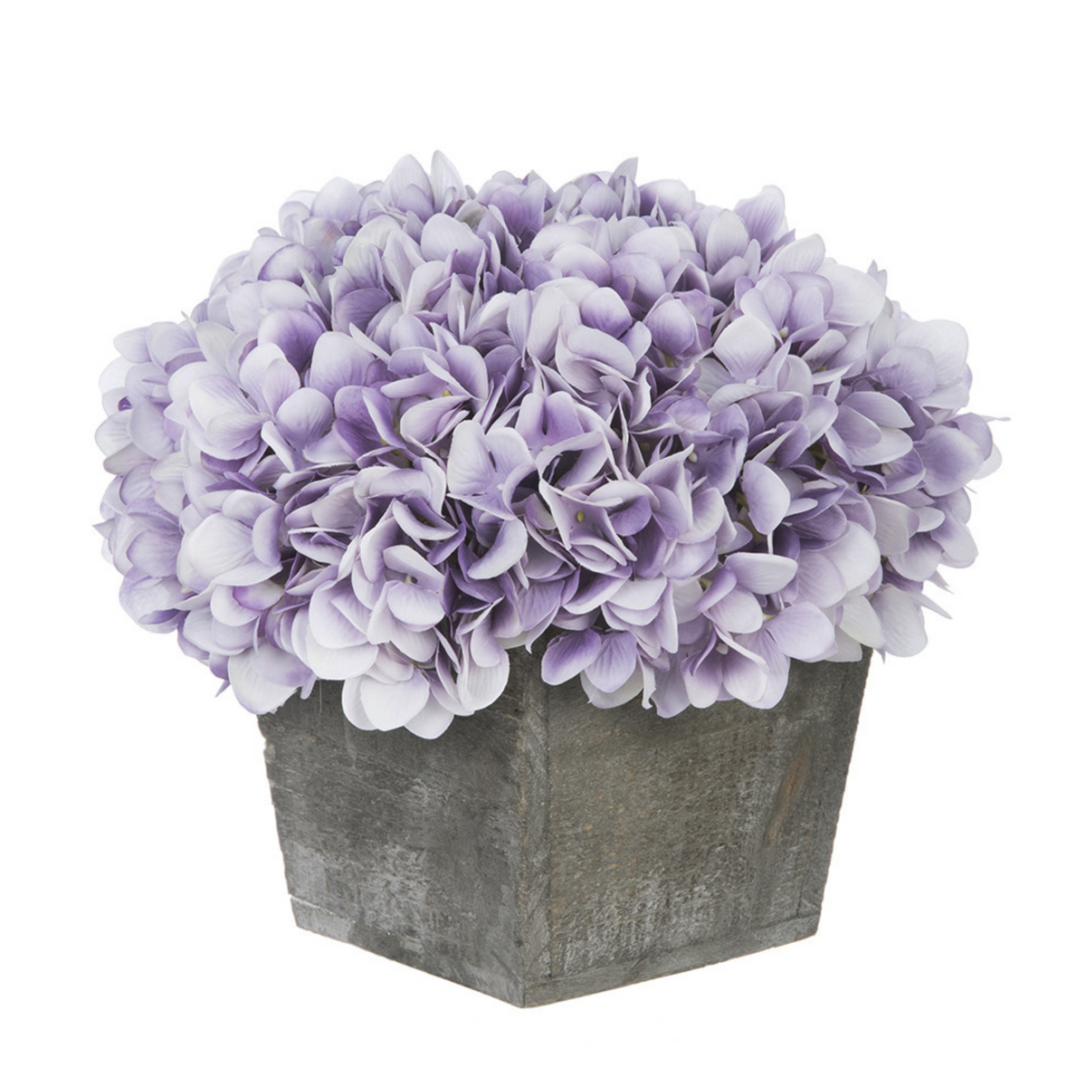 Artificial Hydrangea in Grey-Washed Wood Cube