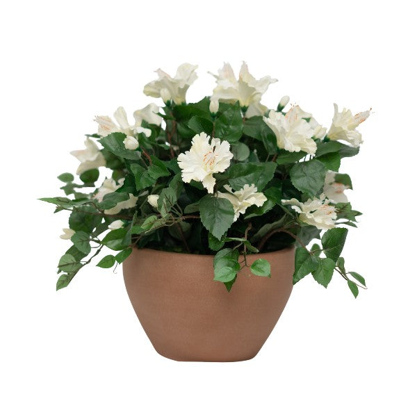 13" Cream Hibiscus in Matte Medium Terracotta Ceramic