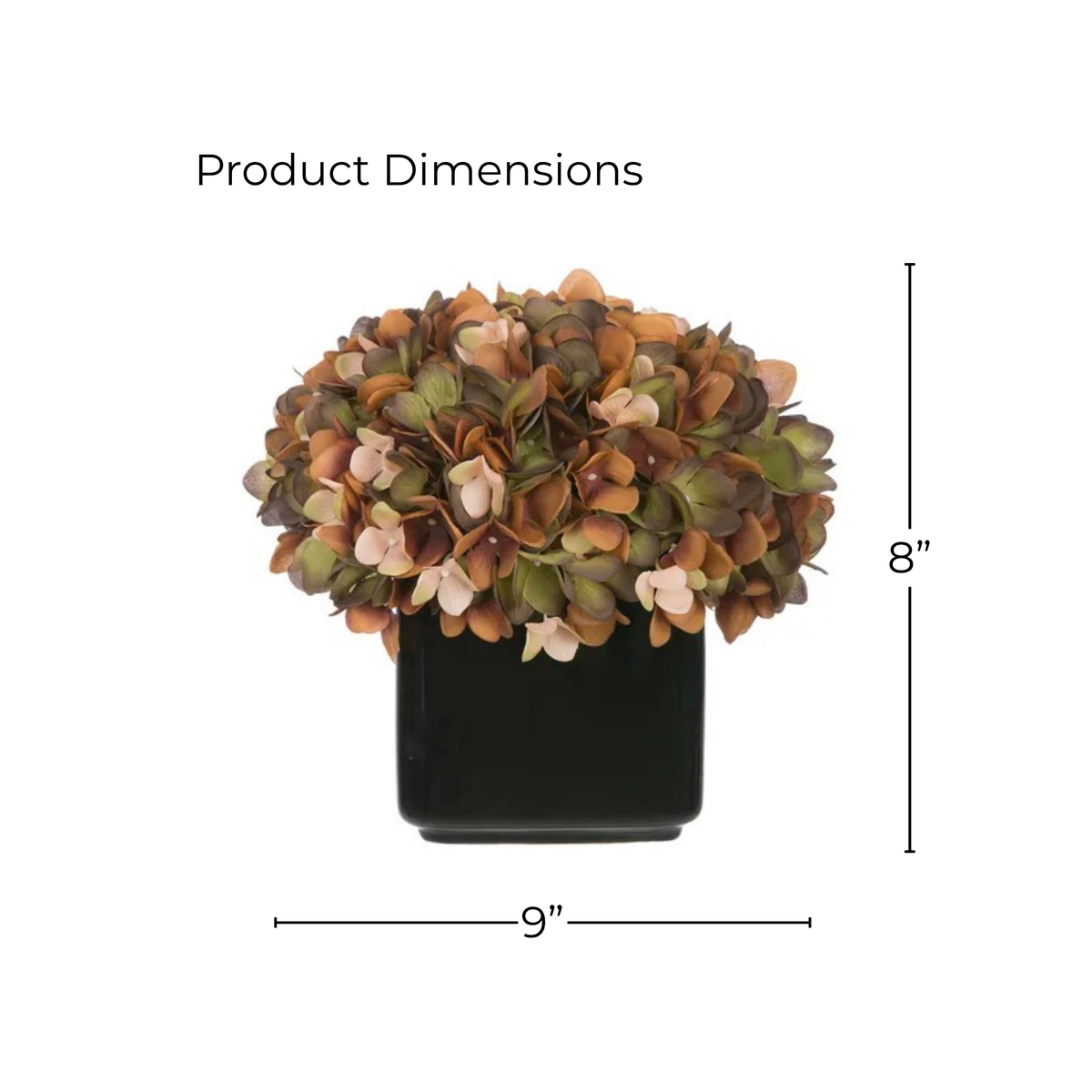 8" Coffee Hydrangea in Glossy Black Ceramic