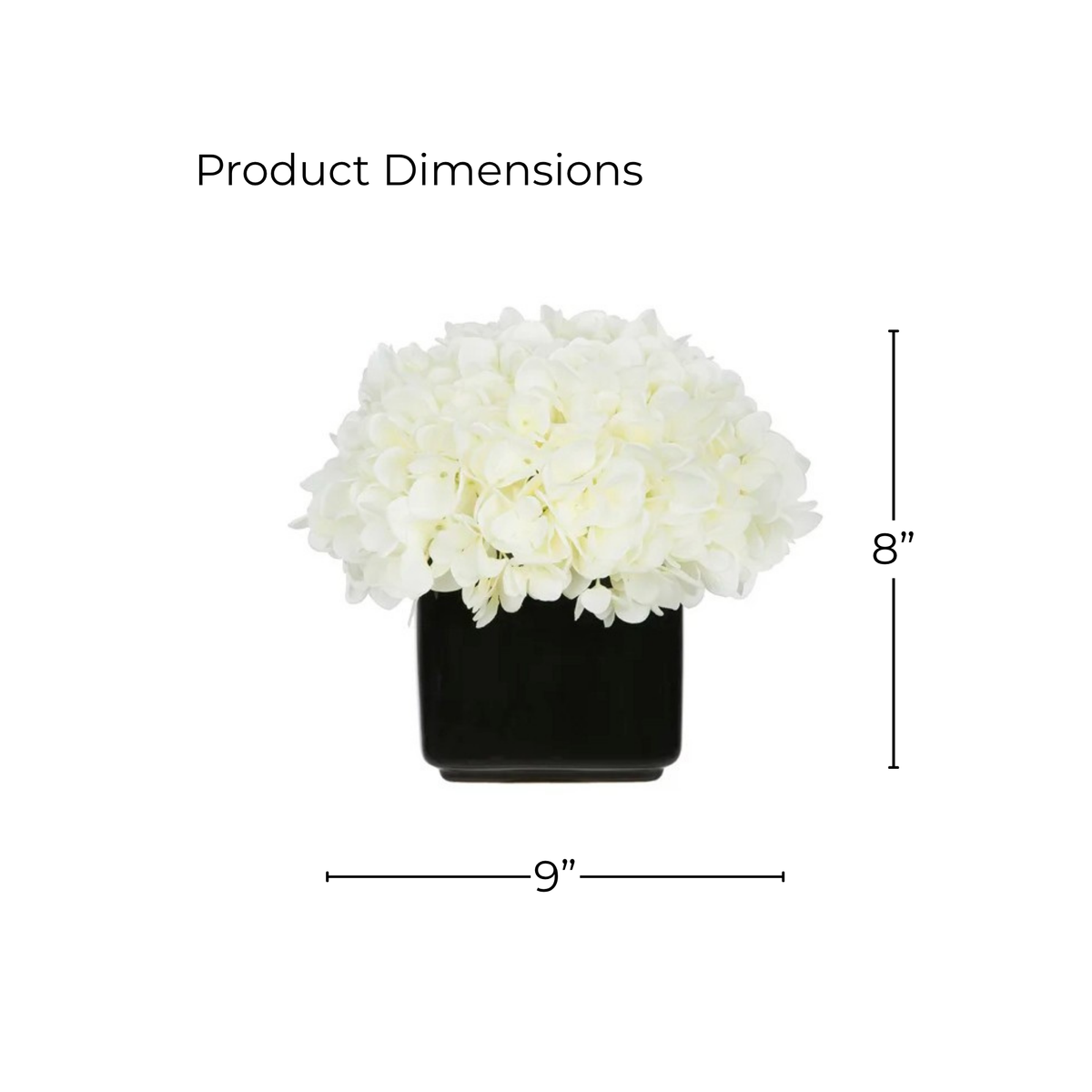 8" White Hydrangea in Glossy Black Ceramic