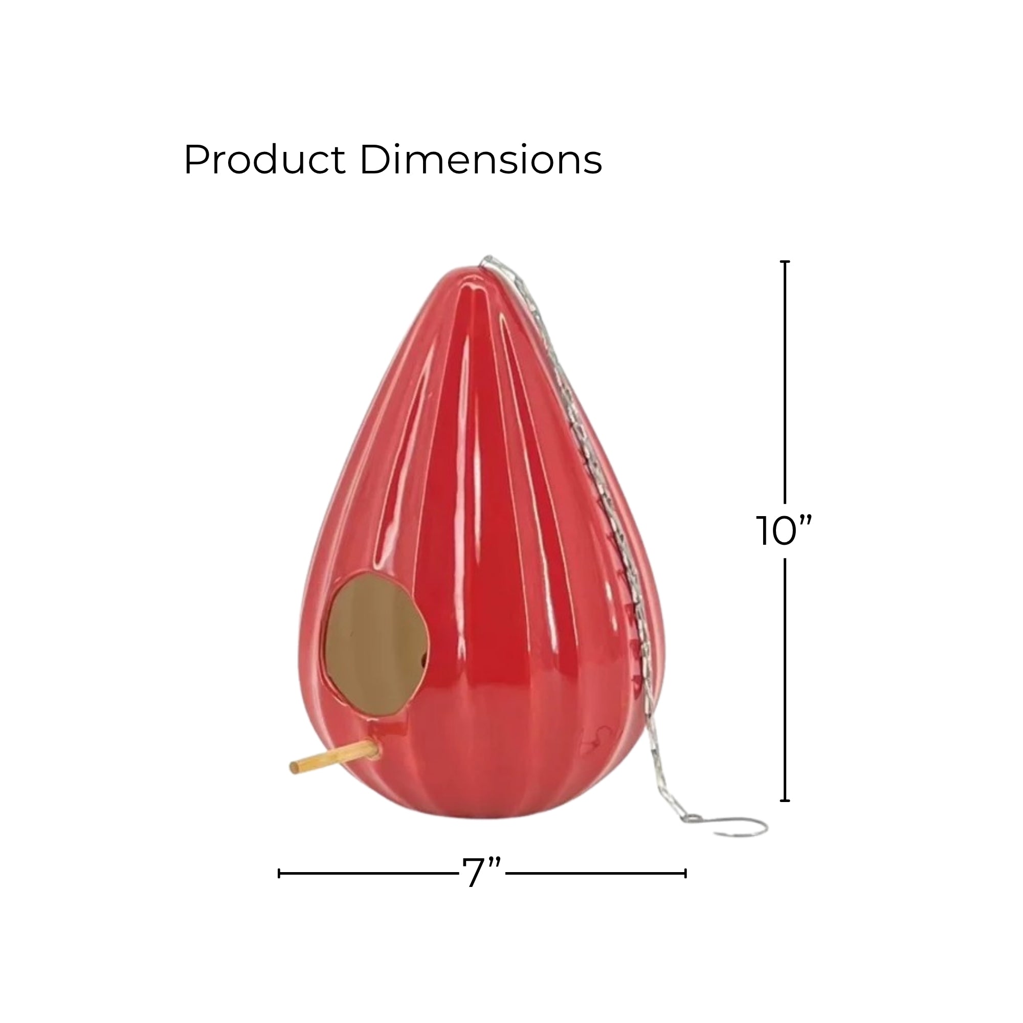 Red Teardrop Ruffled Ceramic Birdhouse