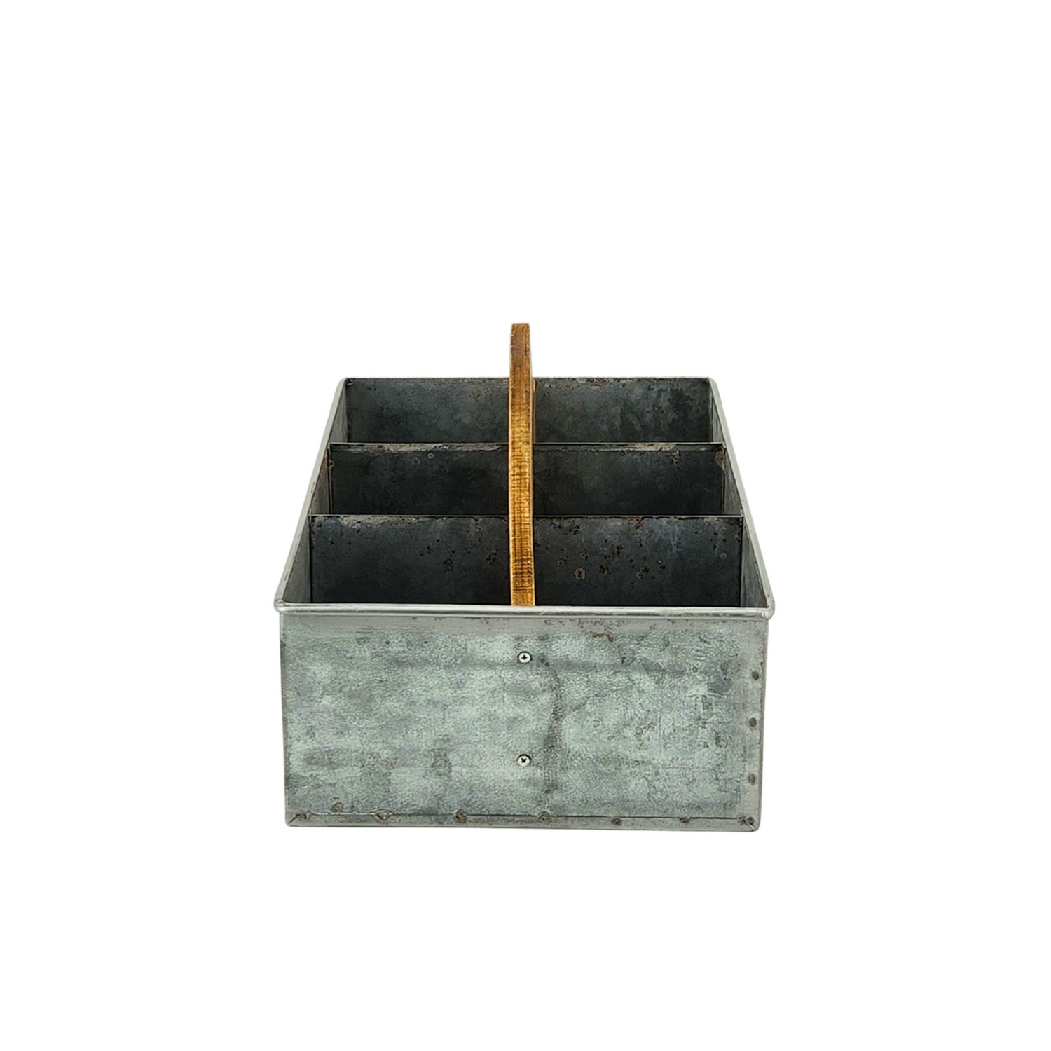 Rustic Rectangular Metal Planter – Six Slots, 11.75” with Handle