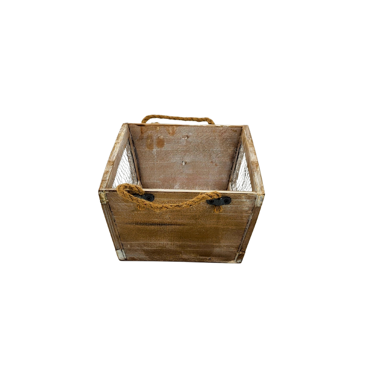 Rustic Rectangular Wooden Planters – Set of 3, Large, Medium & Small with Rope Handles