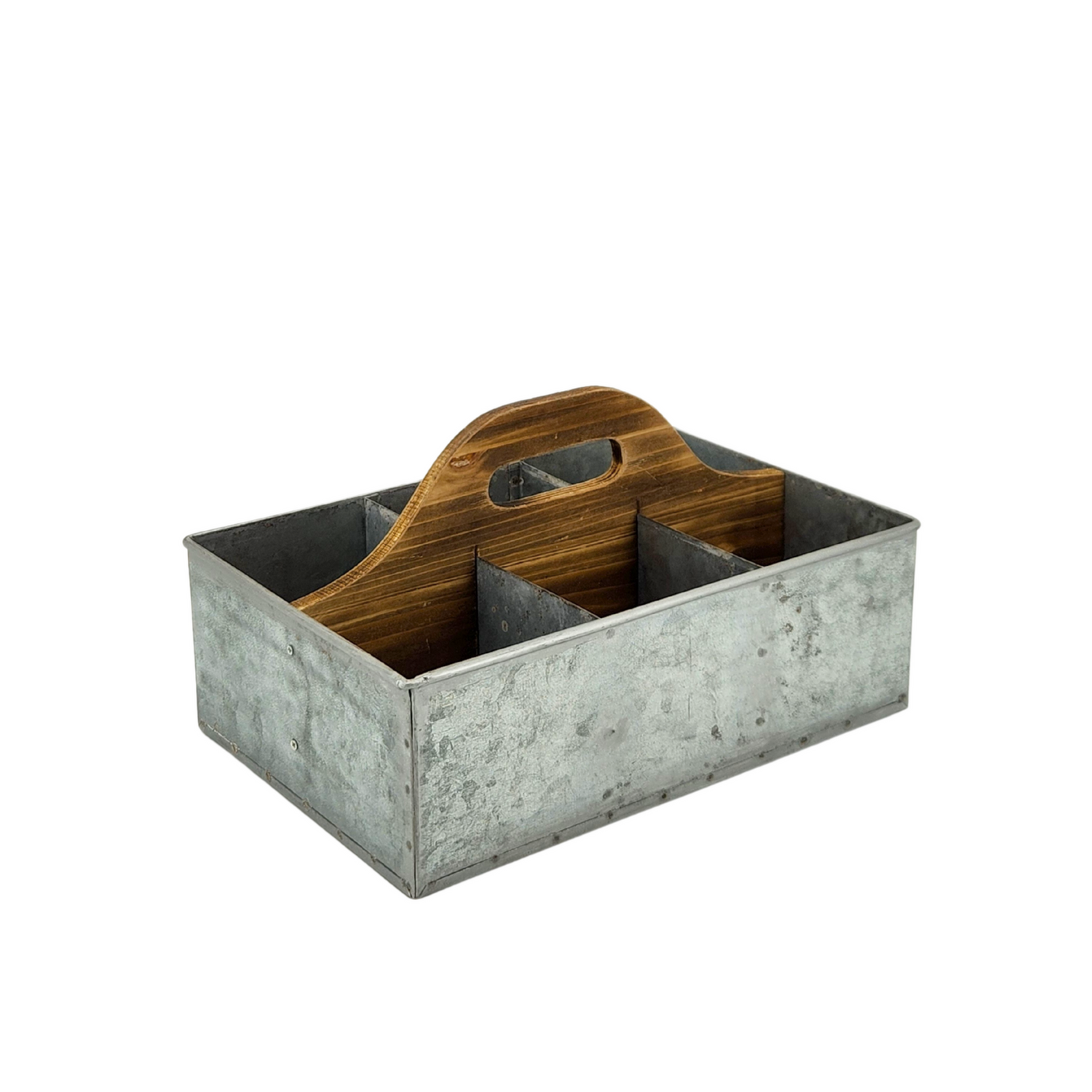 Rustic Rectangular Metal Planter – Six Slots, 11.75” with Handle
