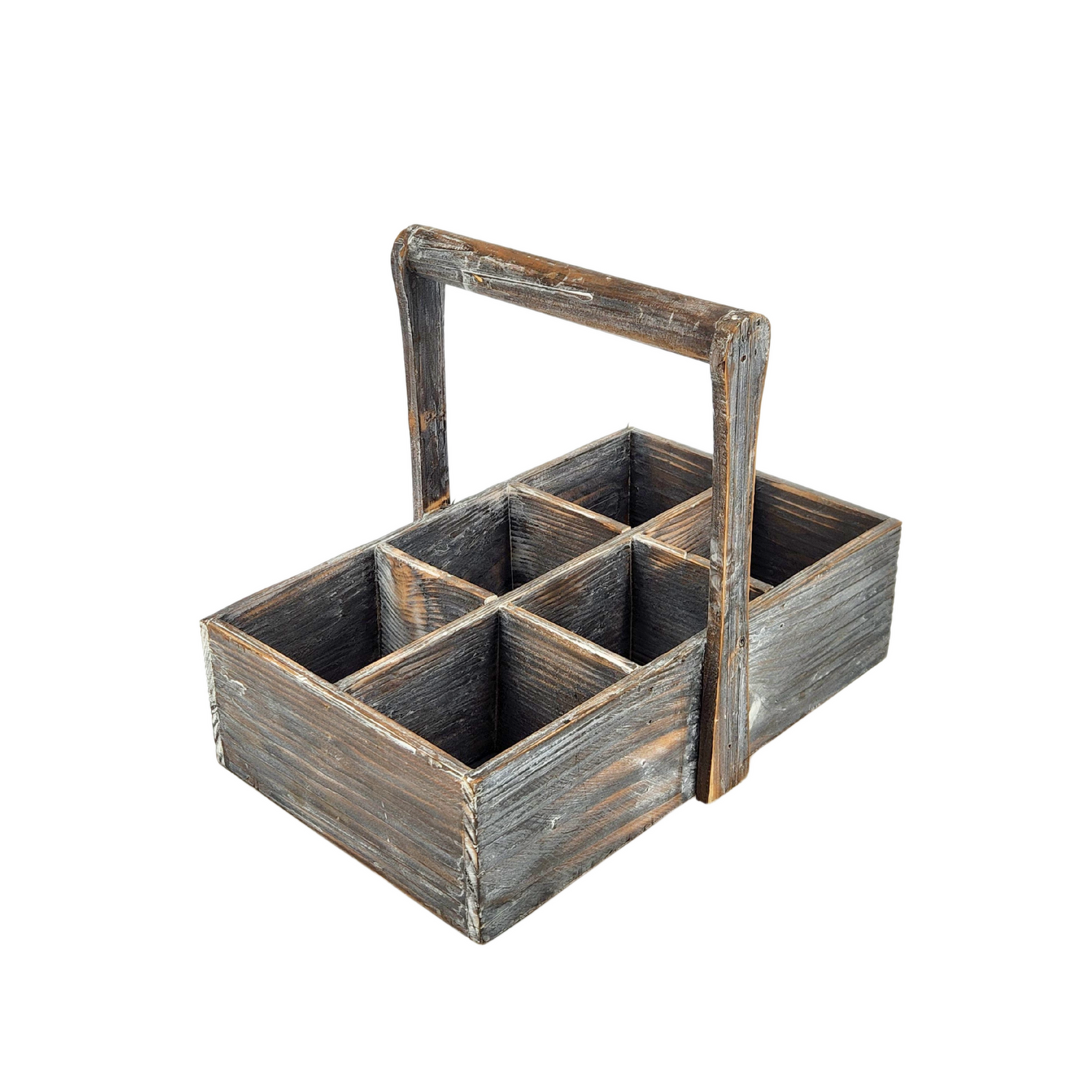 Rustic Six-Slot Wooden Planter – 14” with Handle