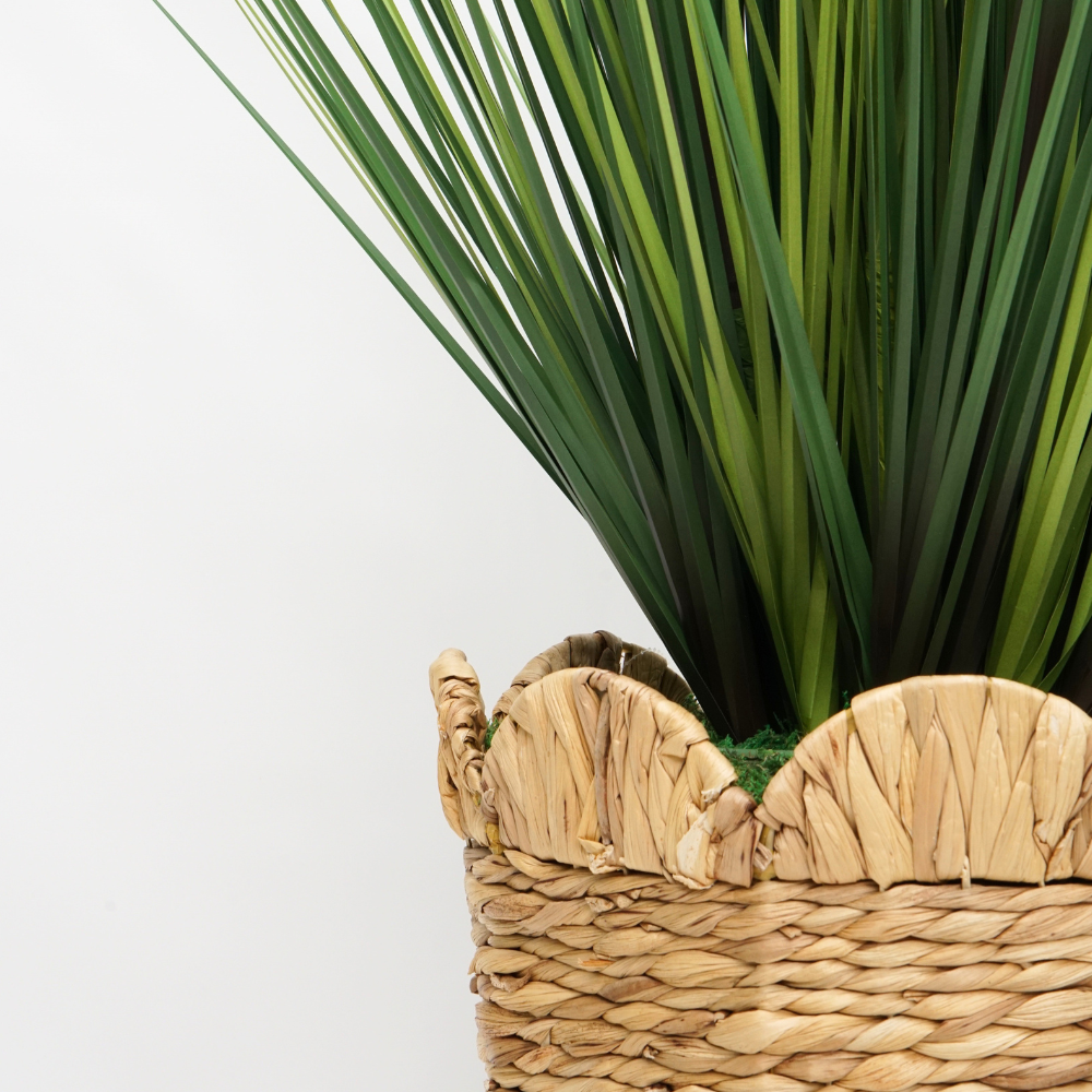 Faux Onion Grass in Natural Hyacinth Basket