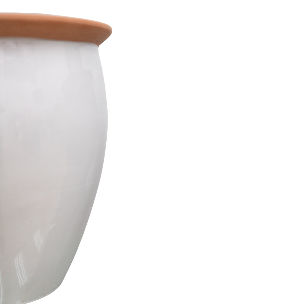 86" Faux Eucalyptus Tree in Glossy White and Terracotta Ceramic