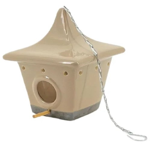 Taupe Square Pagoda Ceramic Birdhouse