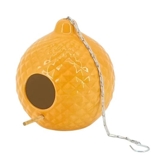 Orange Round Quilted Ceramic Birdhouse