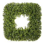Square artificial boxwood wreath on a white background