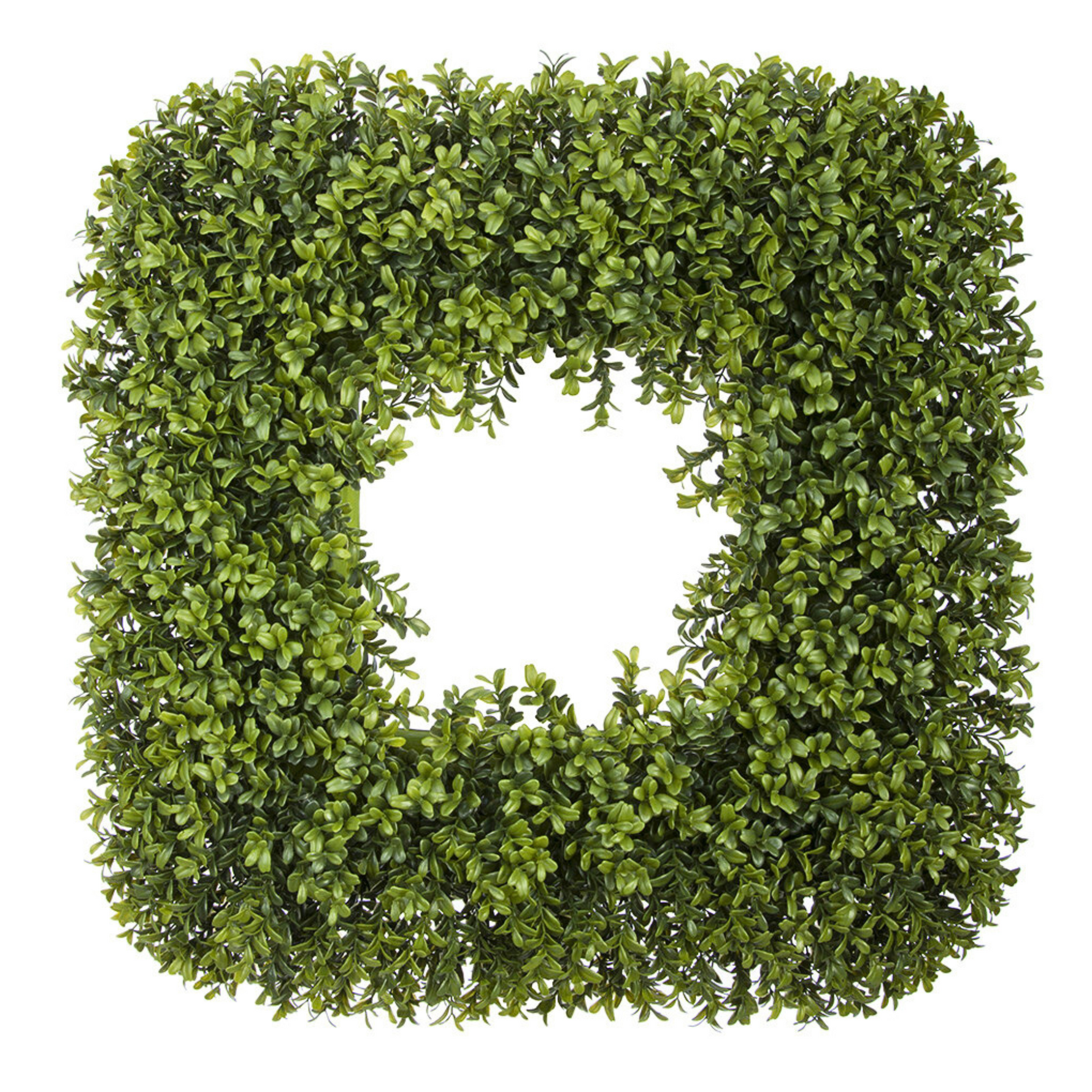 Square artificial boxwood wreath on a white background
