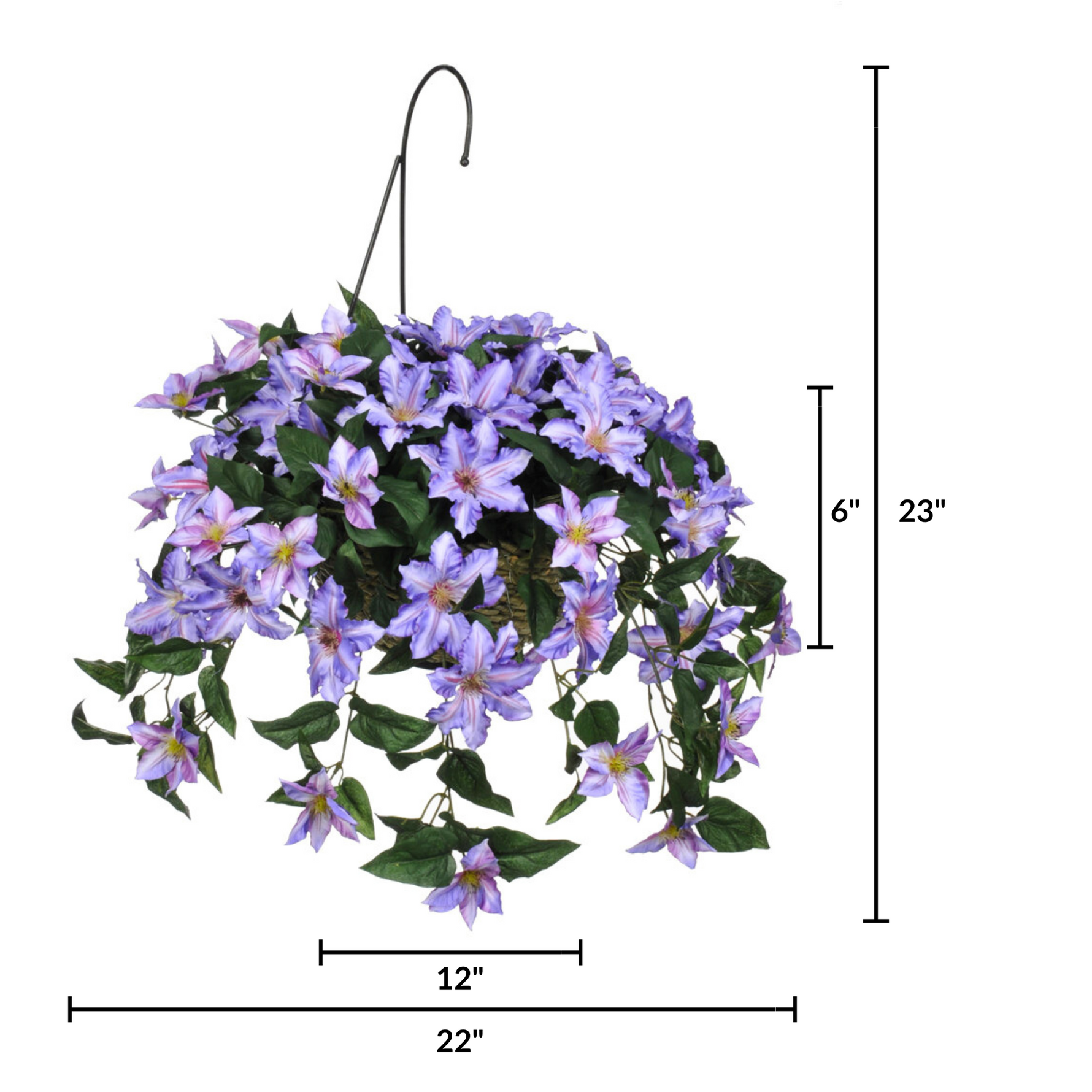 Artificial Clematis Hanging Basket - House of Silk Flowers®
 - Purple measurements