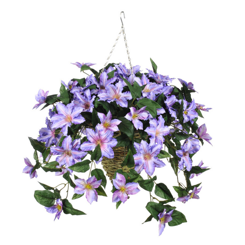 Artificial Clematis Hanging Basket - House of Silk Flowers®
 - Purple