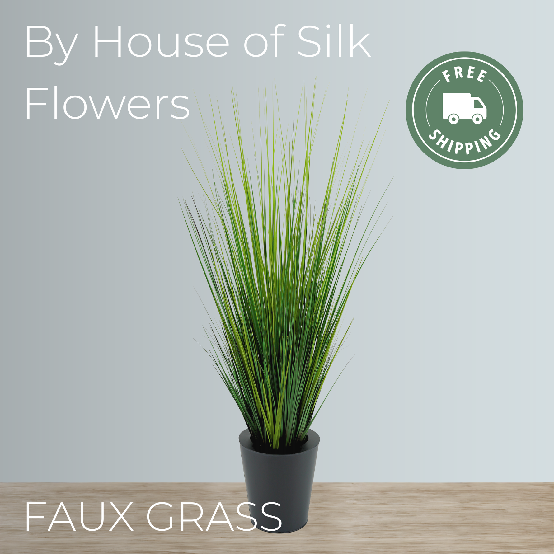 Faux Grass in Black Zinc Vessel advert with Free Shipping