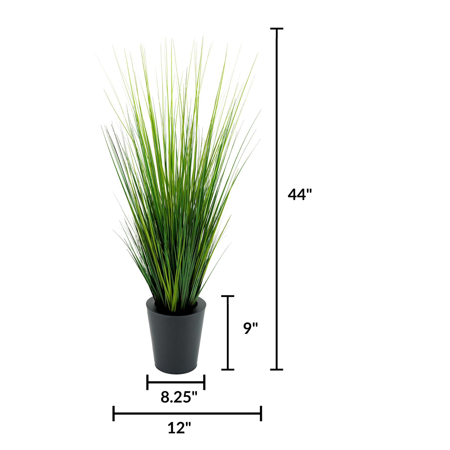 Faux Grass in Black Zinc Vessel with Measurements