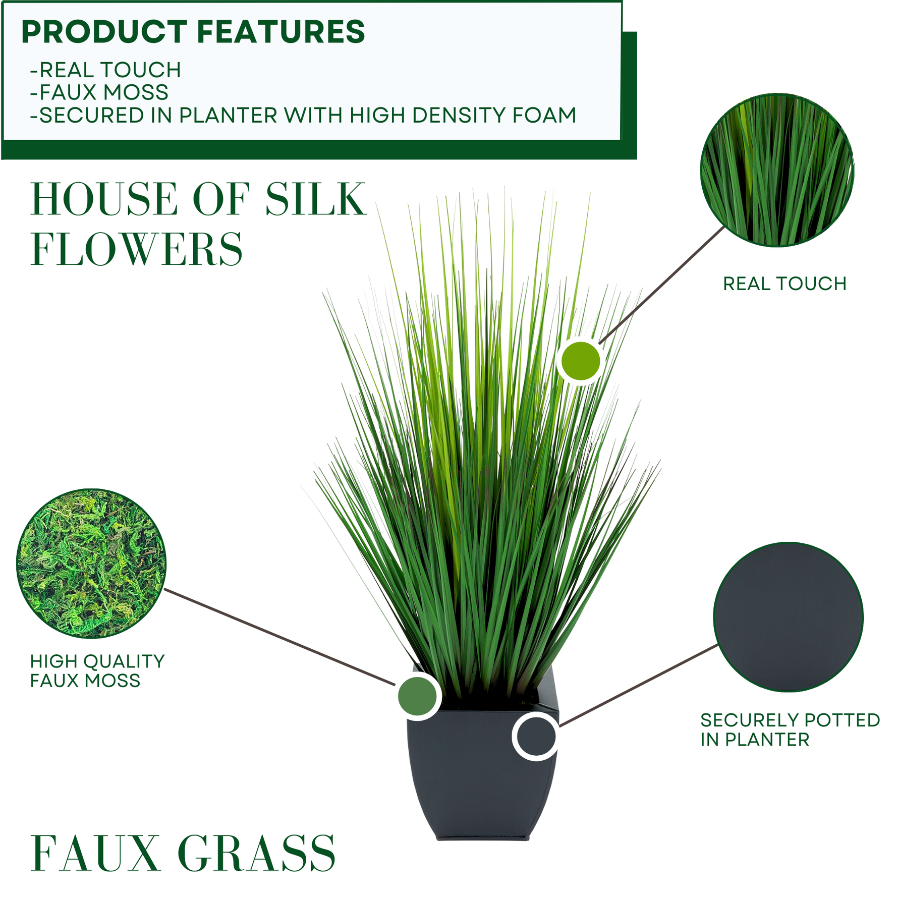 Faux Grass in Black Tapered Zinc Cube Features